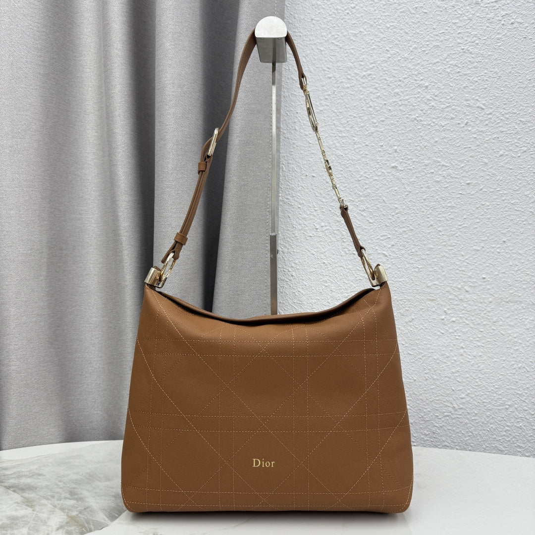 CD Diorly Shoulder Bag 31.5cm Brown Cowhide Leather 158562