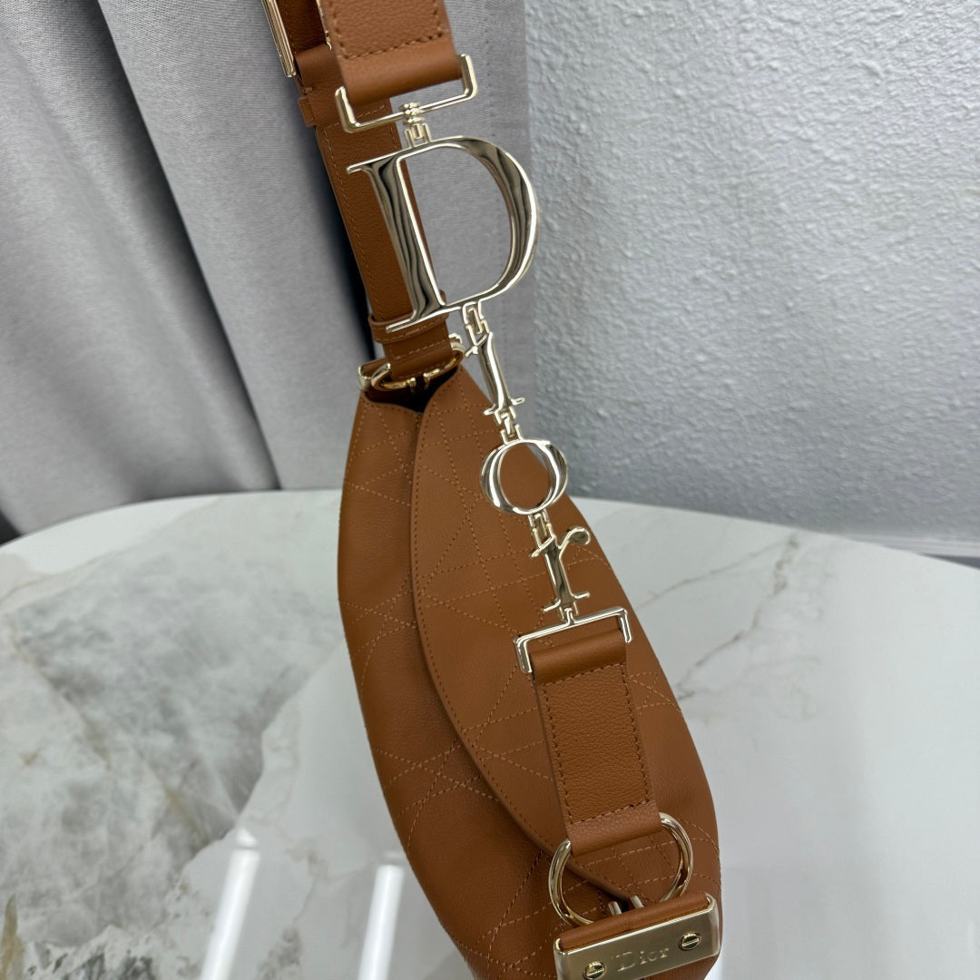 CD Diorly Shoulder Bag 31.5cm Brown Cowhide Leather 158562
