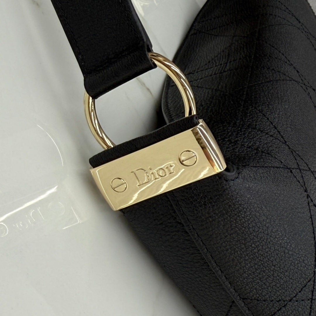 CD Diorly Shoulder Bag 31.5cm Black Cowhide Leather 158570