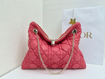 CD Small Cannage Quilted Tote Bag Hot Pink Cowhide 158912