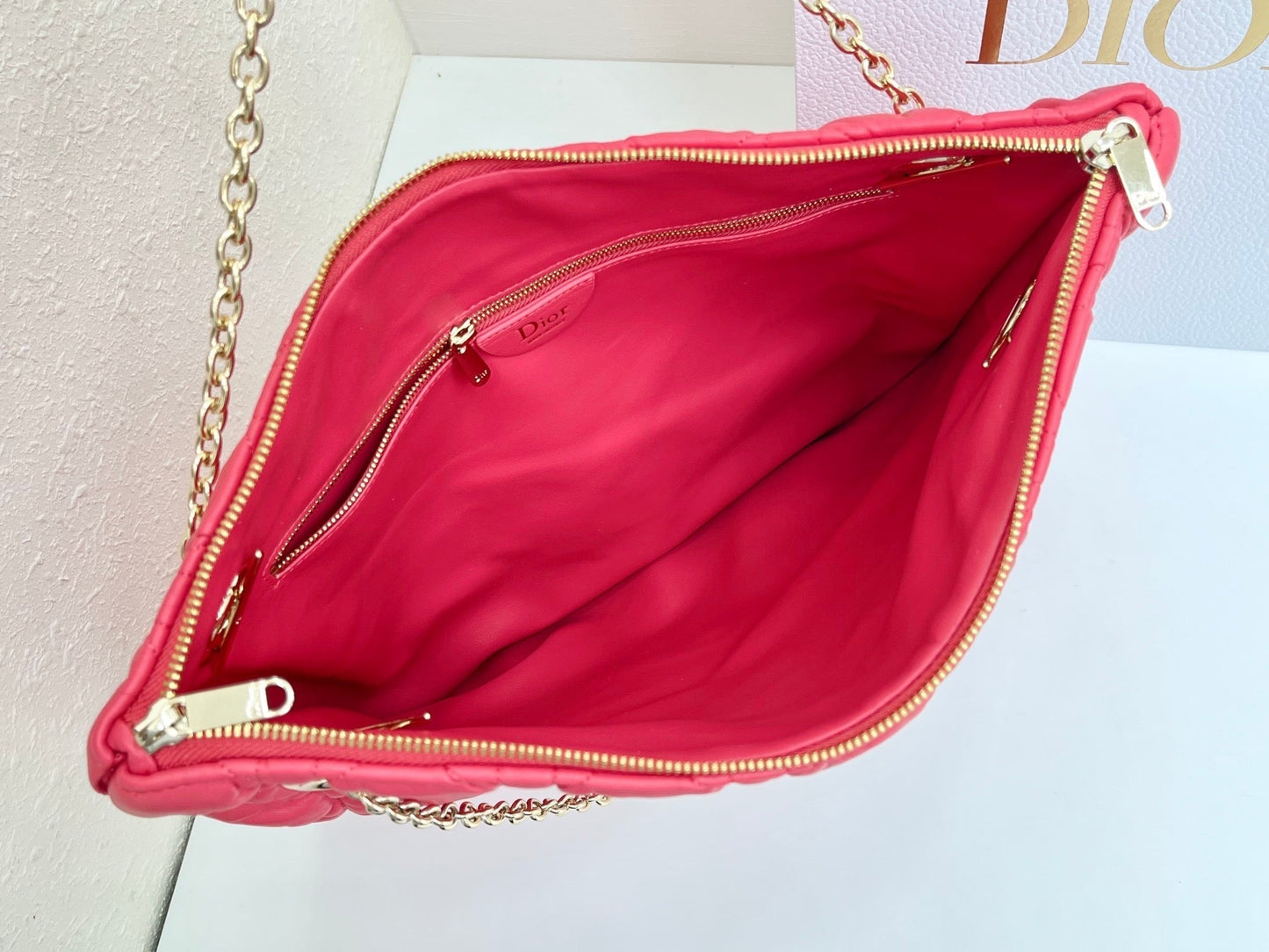 CD Small Cannage Quilted Tote Bag Hot Pink Cowhide 158912