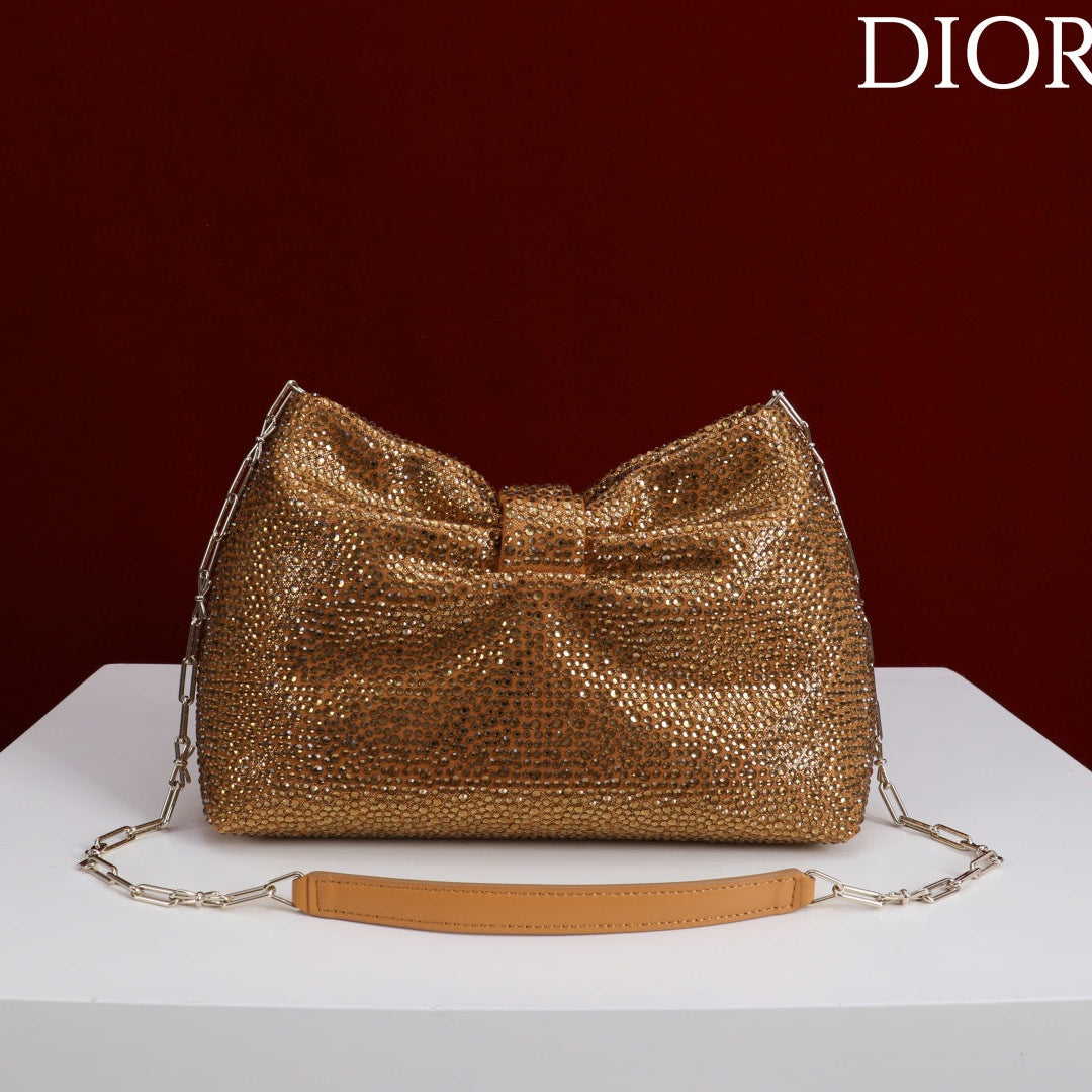 CD Small Bow Bag 27cm Gold Strass 160743