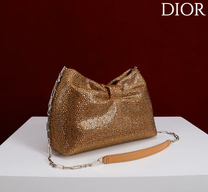 CD Small Bow Bag 27cm Gold Strass 160743