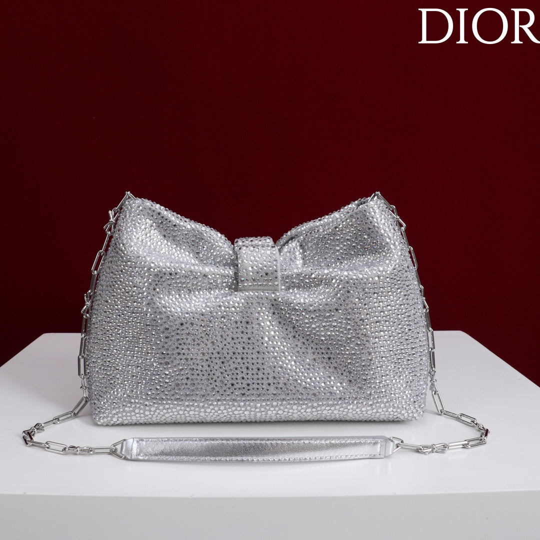 CD Small Bow Bag 27cm Silver Strass 160742