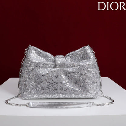 CD Small Bow Bag 27cm Silver Strass 160742