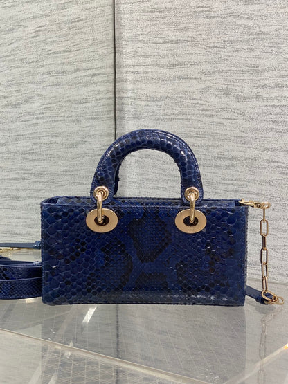 CD Lady D-Joy Bag 22cm Navy Snakeskin Leather GHW 160000