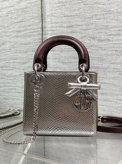 CD Mini Lady Dior Bag 17cm Metallic Bronze Snakeskin Leather SHW 160001