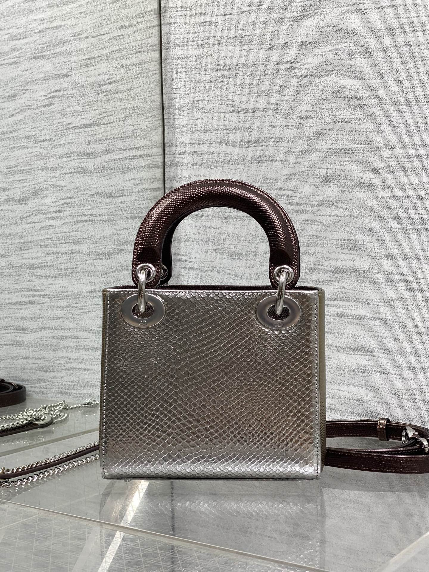 CD Mini Lady Dior Bag 17cm Metallic Bronze Snakeskin Leather SHW 160001