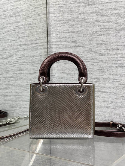 CD Mini Lady Dior Bag 17cm Metallic Bronze Snakeskin Leather SHW 160001