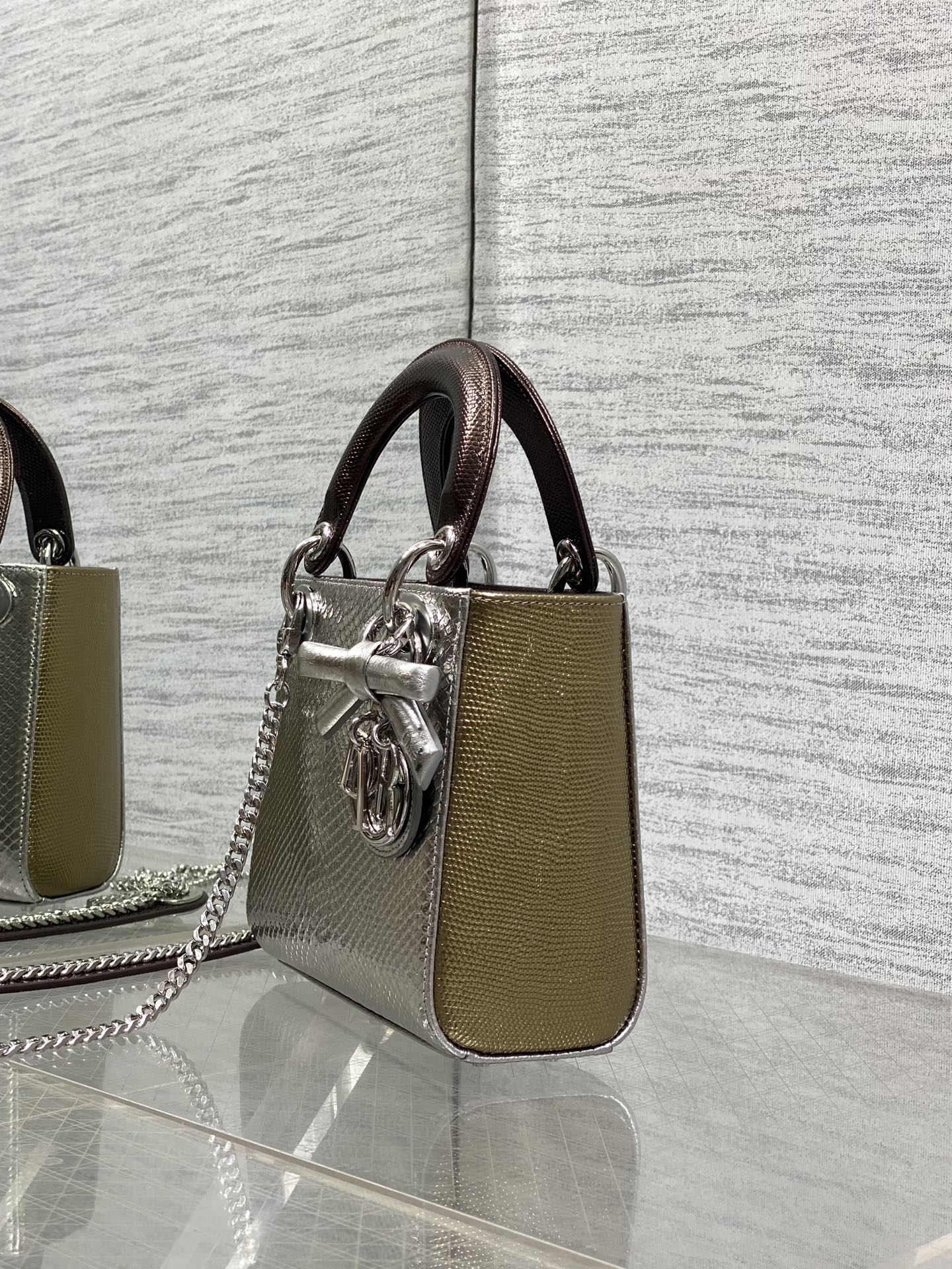 CD Mini Lady Dior Bag 17cm Metallic Bronze Snakeskin Leather SHW 160001