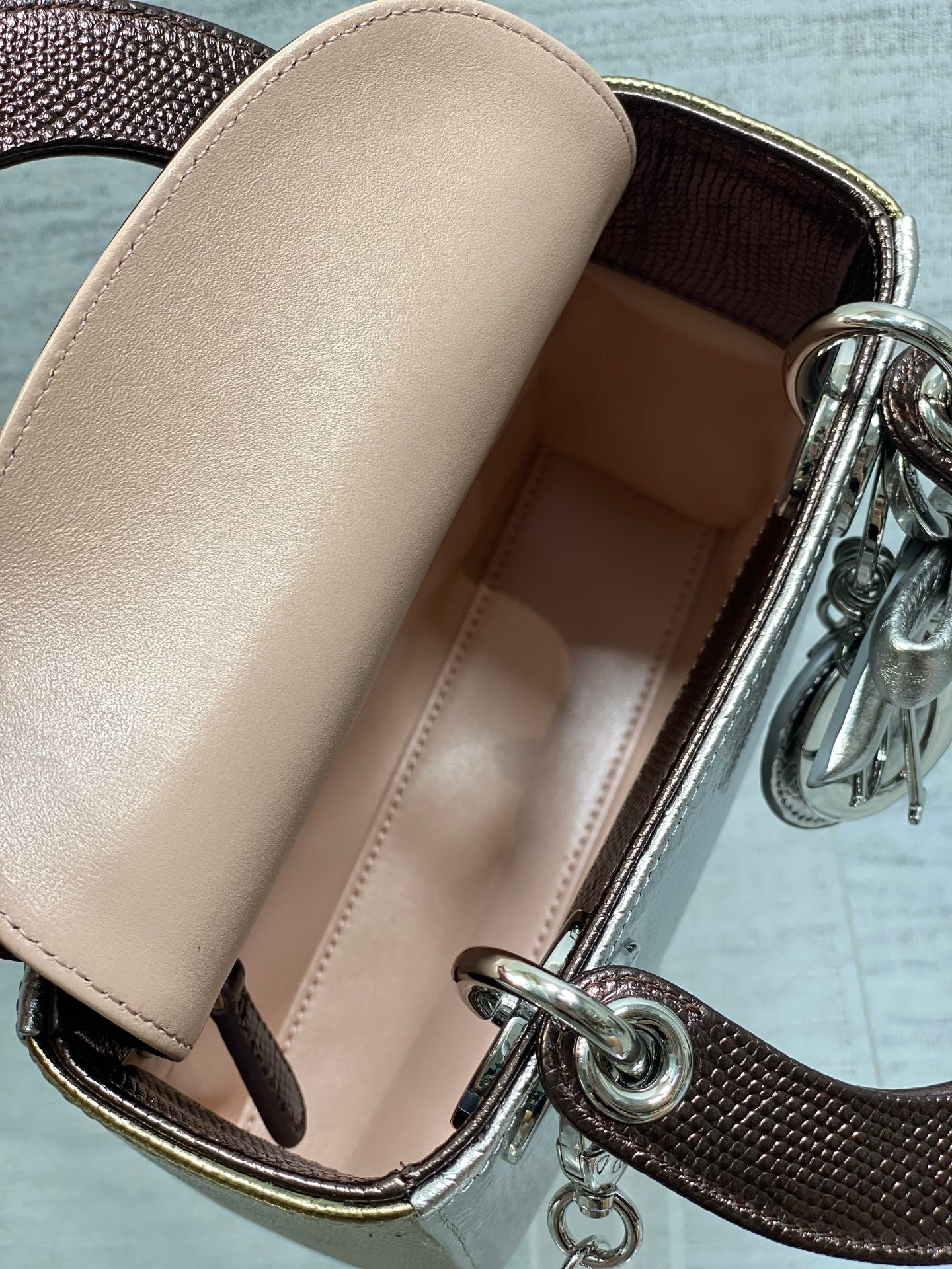 CD Mini Lady Dior Bag 17cm Metallic Bronze Snakeskin Leather SHW 160001