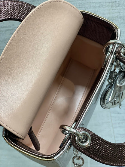 CD Mini Lady Dior Bag 17cm Metallic Bronze Snakeskin Leather SHW 160001