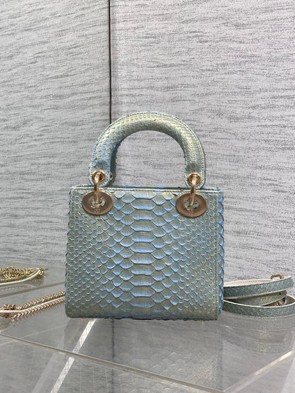 CD Mini Lady Dior Bag 17cm Blue Snakeskin Leather GHW 159996