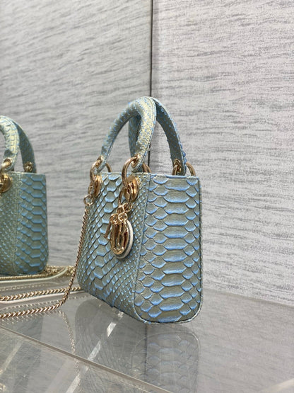 CD Mini Lady Dior Bag 17cm Blue Snakeskin Leather GHW 159996