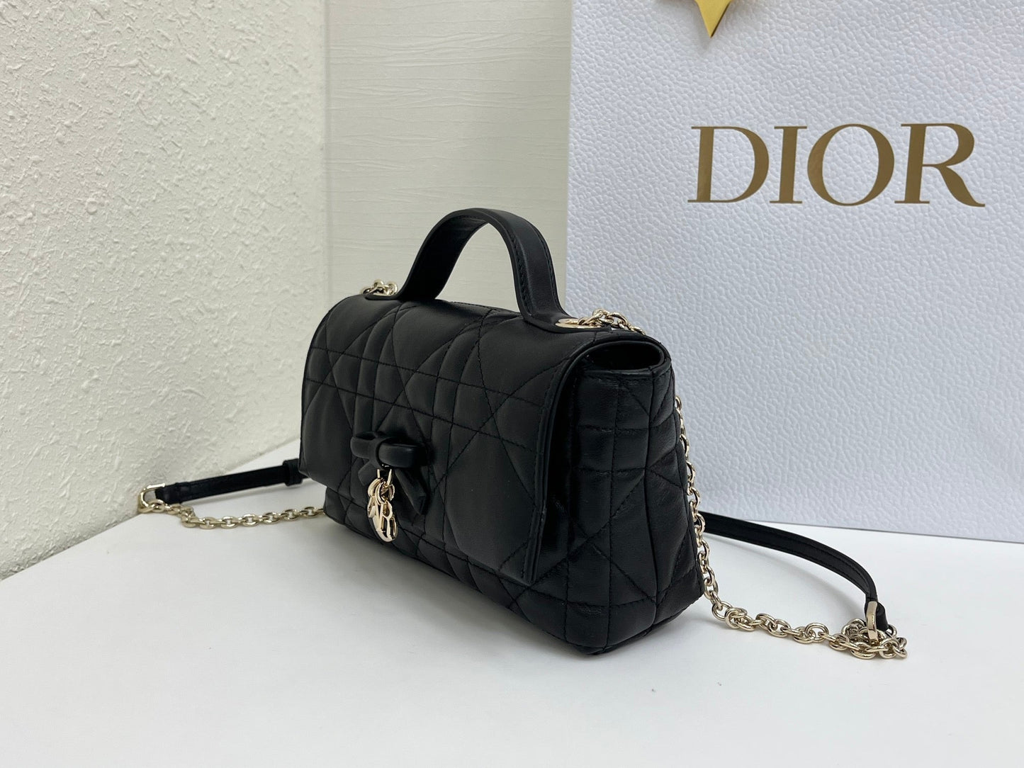CD My Tender Top Handle Mini Bag 21cm Black Macrocannage Leather 159481