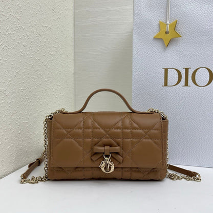 CD My Tender Top Handle Mini Bag 21cm Brown Macrocannage Leather 159479
