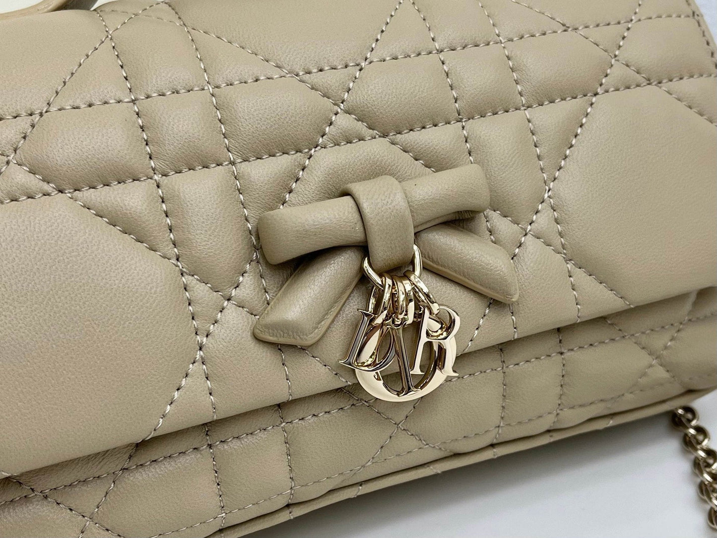 CD My Tender Top Handle Mini Bag 21cm Light Beige Macrocannage Leather 159478