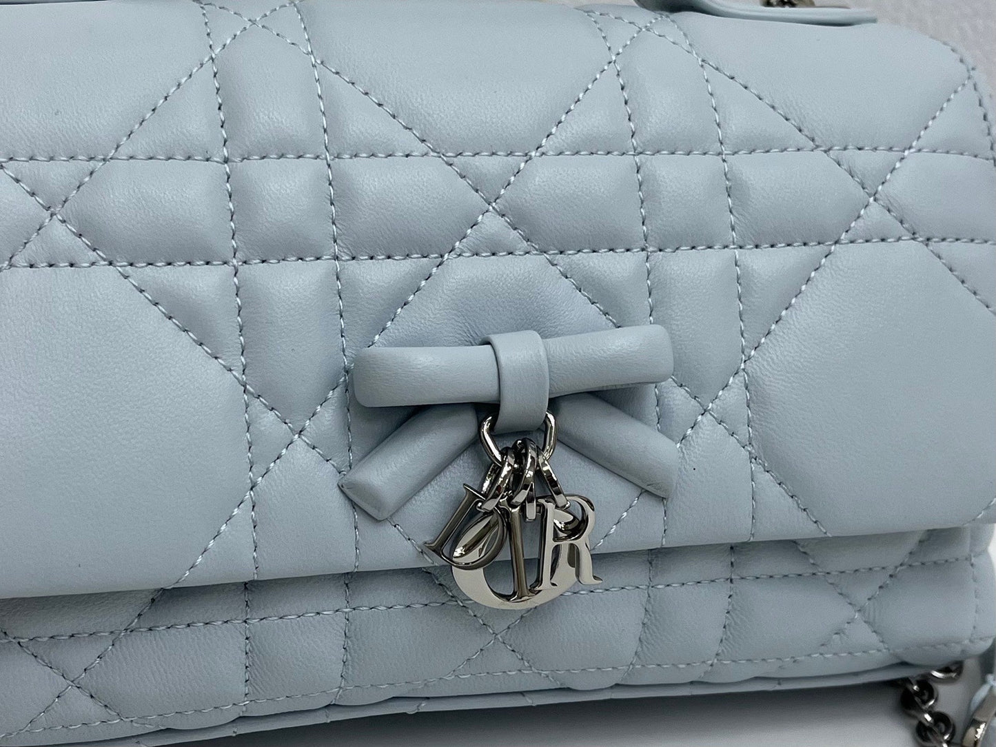 CD My Tender Top Handle Mini Bag 21cm Blue Macrocannage Leather 159476