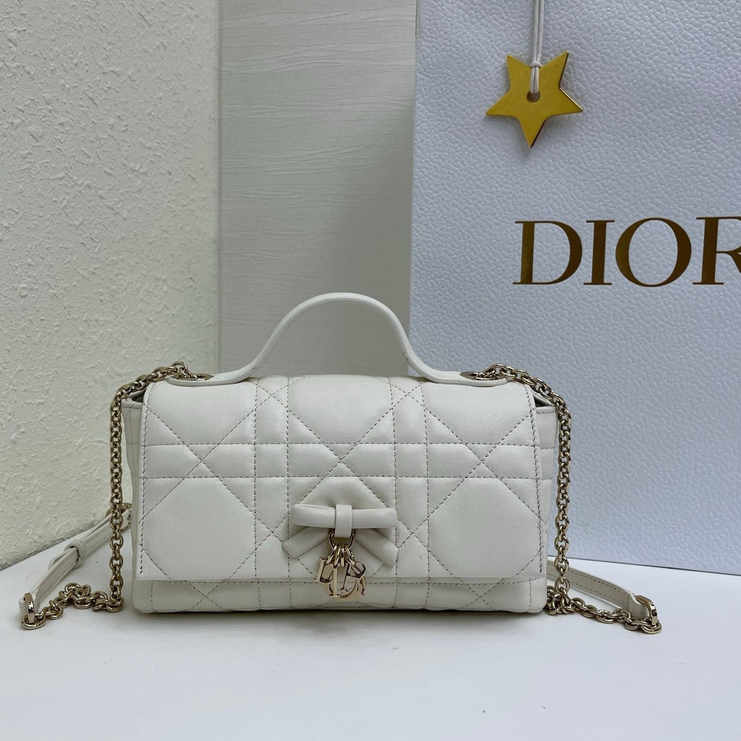 CD My Tender Top Handle Mini Bag 21cm White Macrocannage Leather 159475