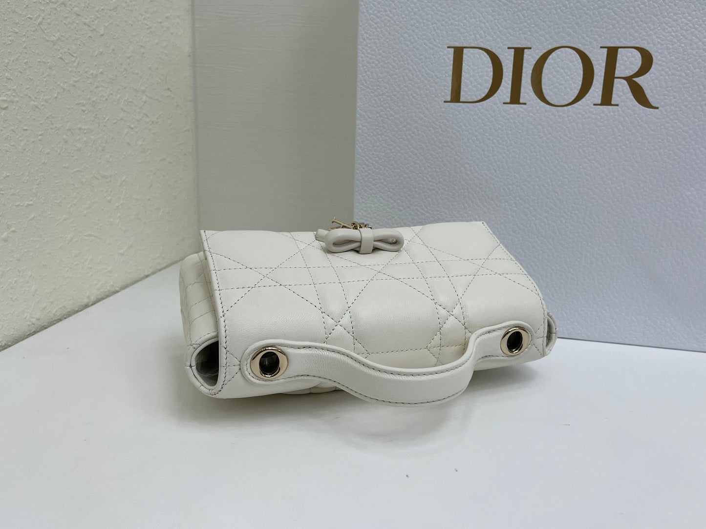 CD My Tender Top Handle Mini Bag 21cm White Macrocannage Leather 159475