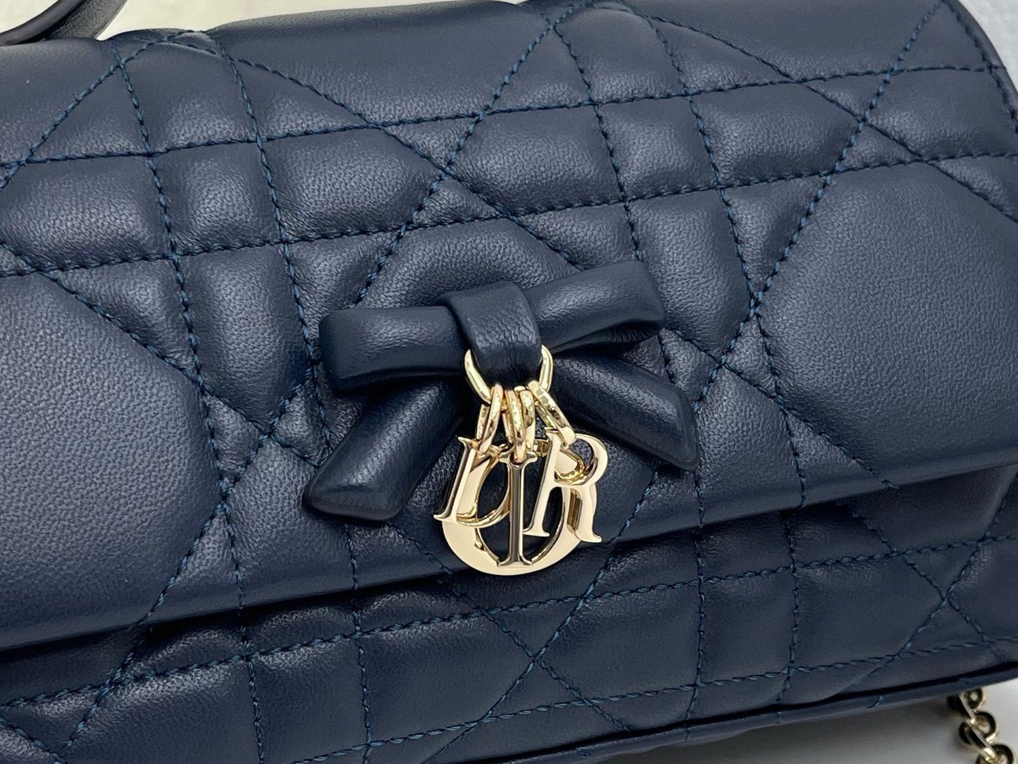 CD My Tender Top Handle Mini Bag 21cm Navy Macrocannage Leather 159474