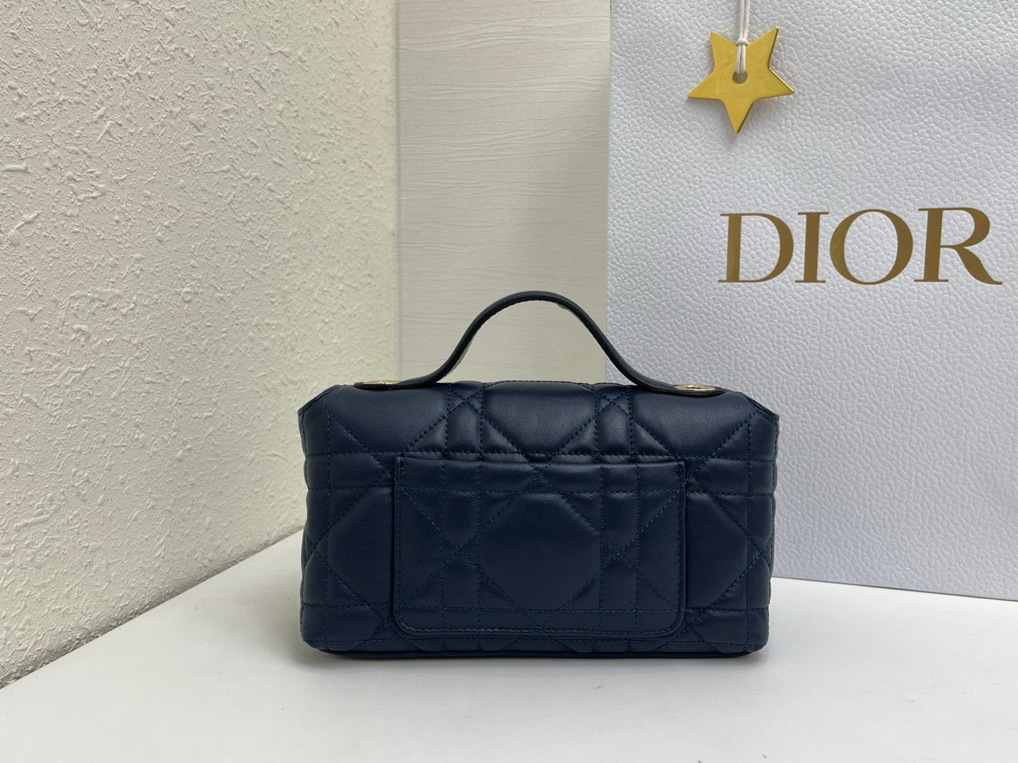 CD My Tender Top Handle Mini Bag 21cm Navy Macrocannage Leather 159474