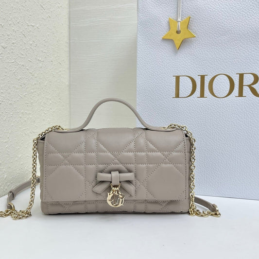 CD My Tender Top Handle Mini Bag 21cm Light Grey Macrocannage Leather 159473
