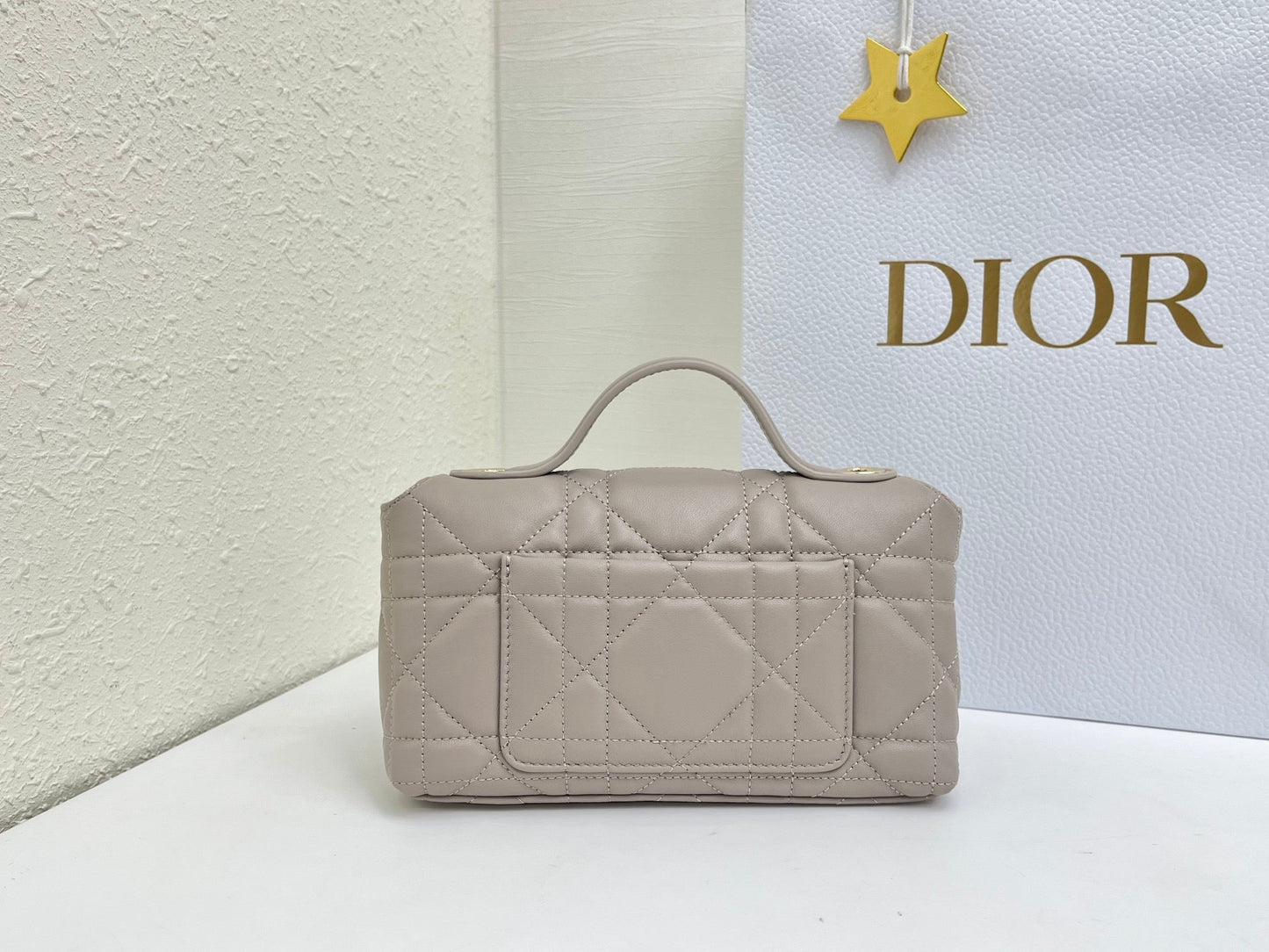 CD My Tender Top Handle Mini Bag 21cm Light Grey Macrocannage Leather 159473