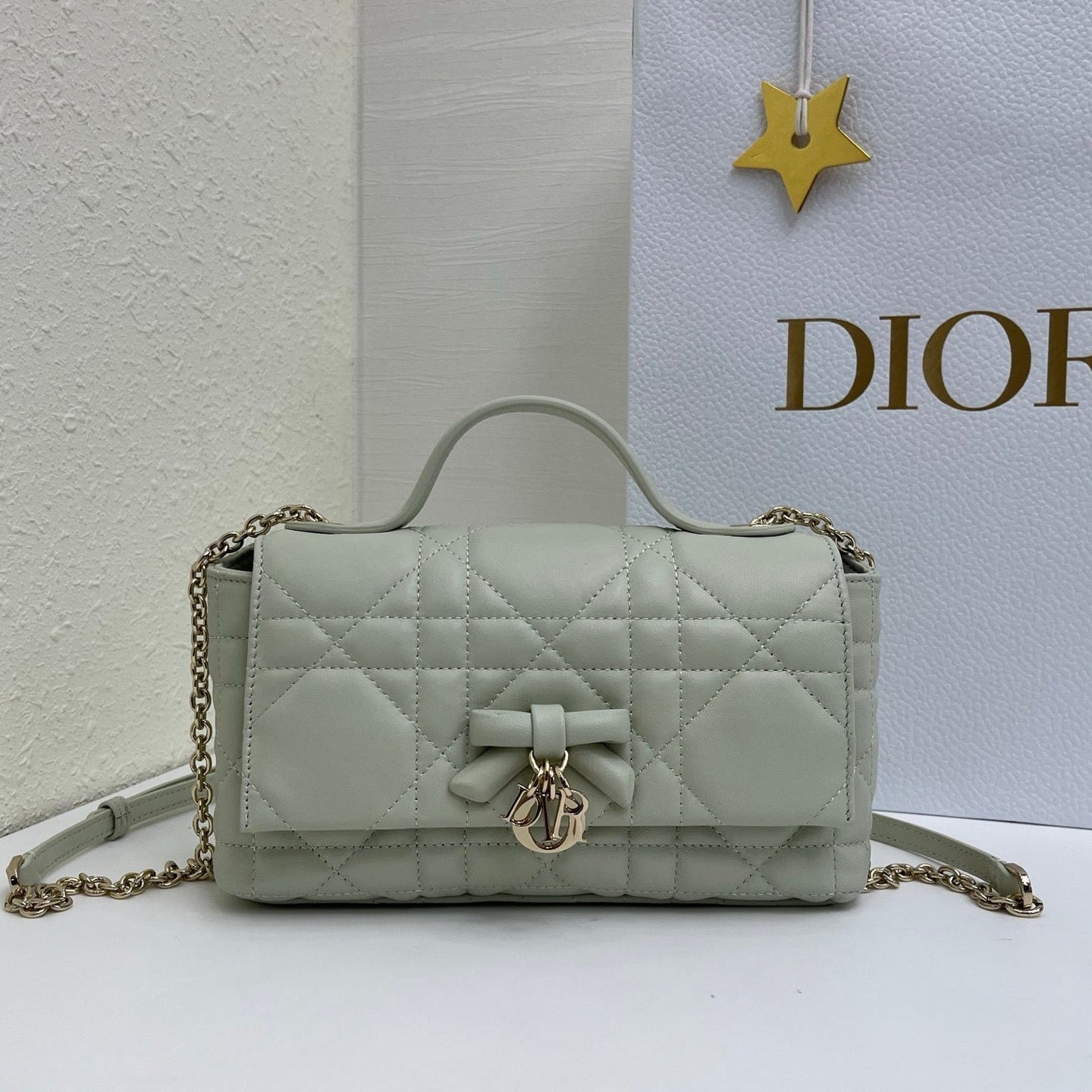 CD My Tender Top Handle Mini Bag 21cm Mint Green Macrocannage Leather 159472