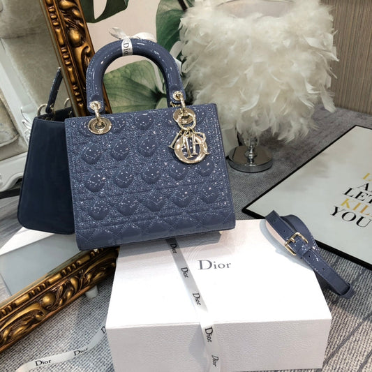 medium lady 24 raf blue patent calfskin