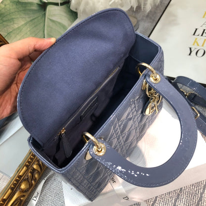 medium lady 24 raf blue patent calfskin