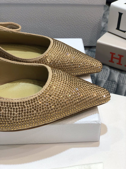 JAdior slingback flat beige full diamond crystal and seude