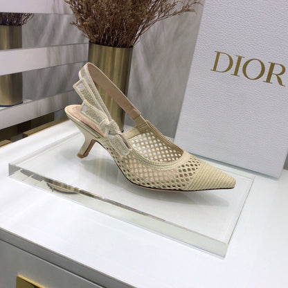 JAdior slingback pumps 65 transparent mesh beige embroidered cotton