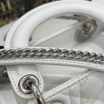 Dior 2026 Lady Bag 17cm White Lambskin With Silver Hardware
