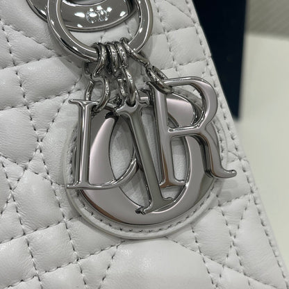 Dior 2026 Lady Bag 17cm White Lambskin With Silver Hardware