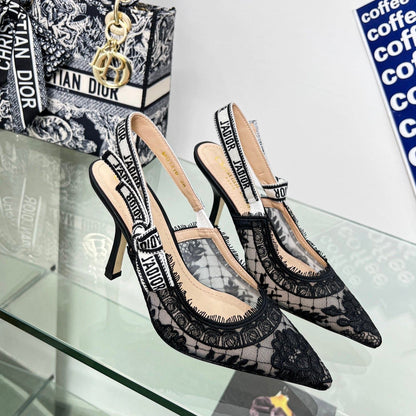 cd slingback pump 95 transparent mesh embroidered black flower moitf