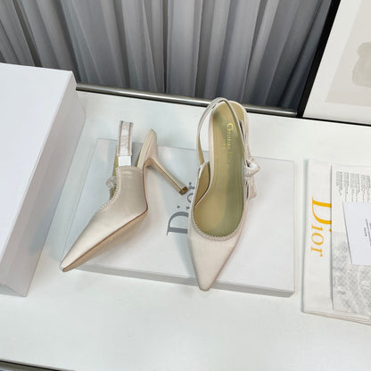 cd slingback pumps 95 white silk fabric