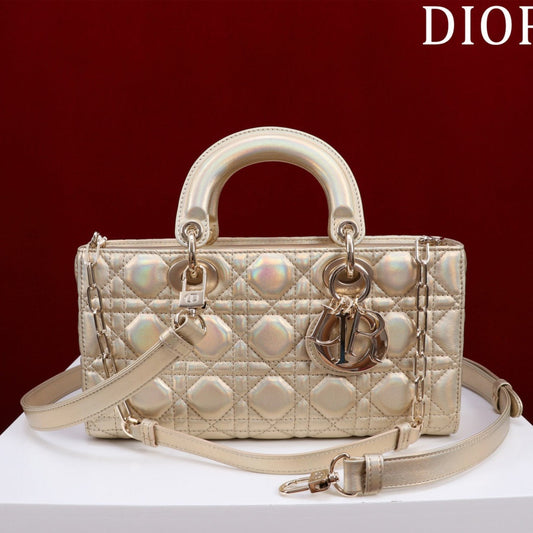 medium lady d-joy 26 beige metalic lambskin