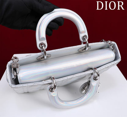 medium lady d-joy 26 silver metalic lambskin