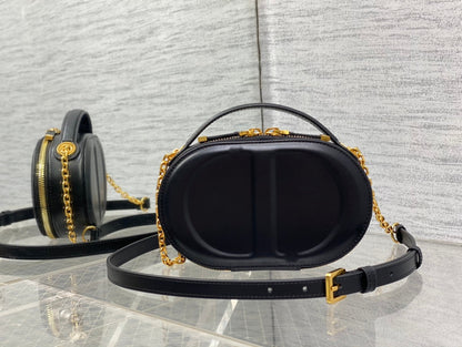 CD Oval camera bag 18 black cowhide leather