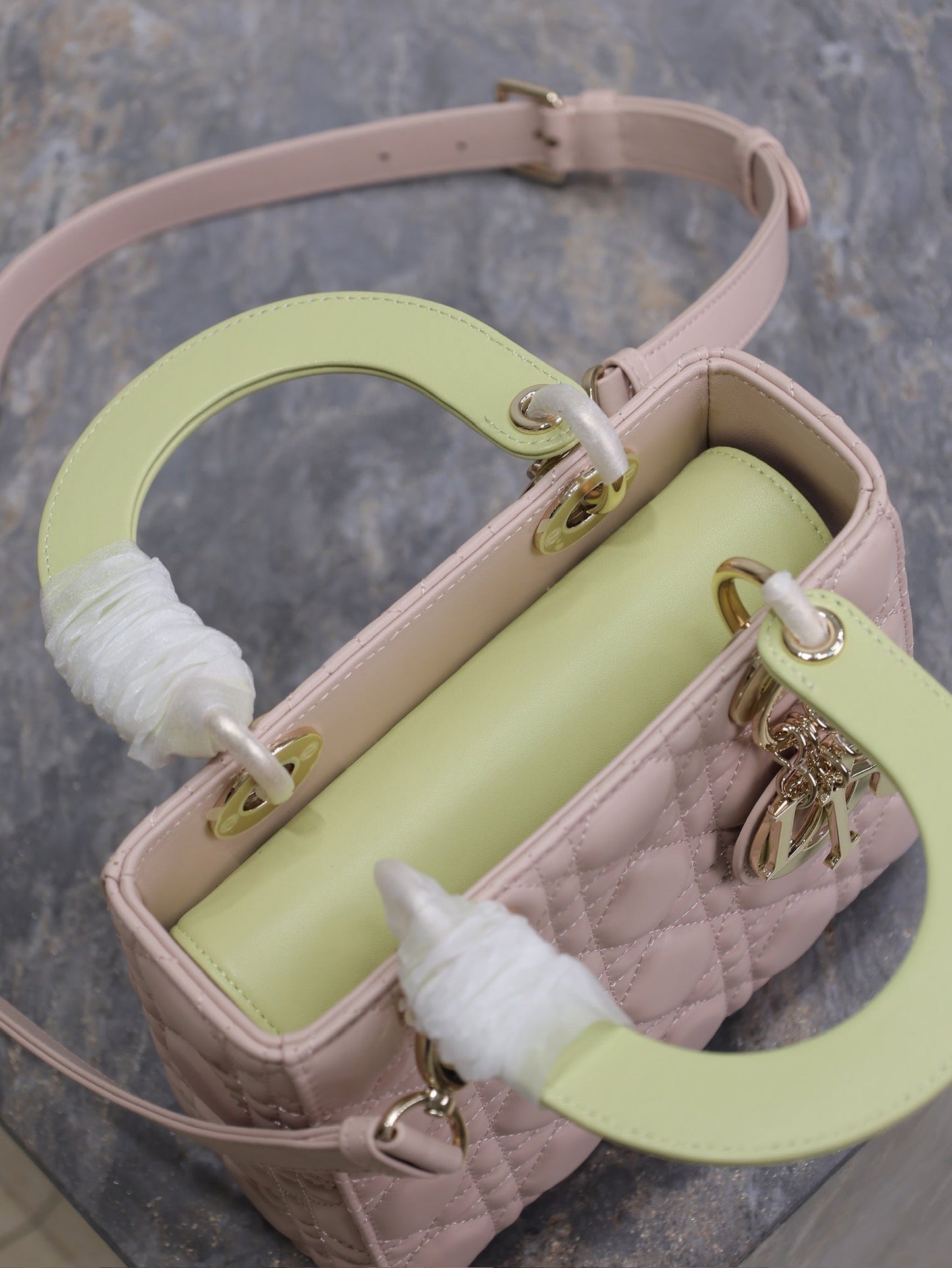 Lady Bag 17cm Pink Pale Green Lambskin