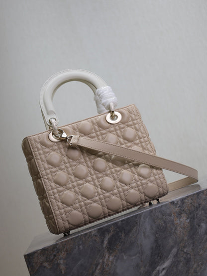 Lady Bag 20cm Beige White Lambskin
