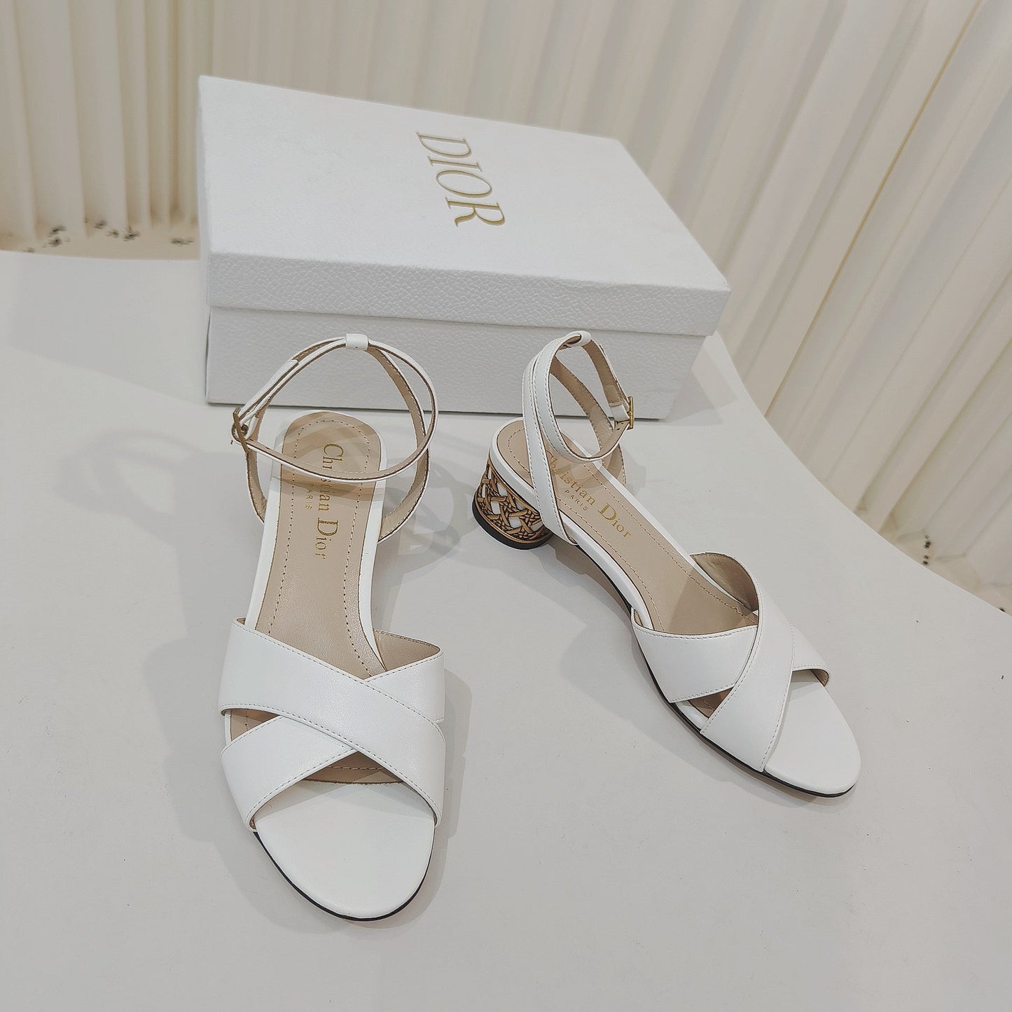 CD 26s Criss-Cross Strap Sandals 4cm Tan Leather 927496