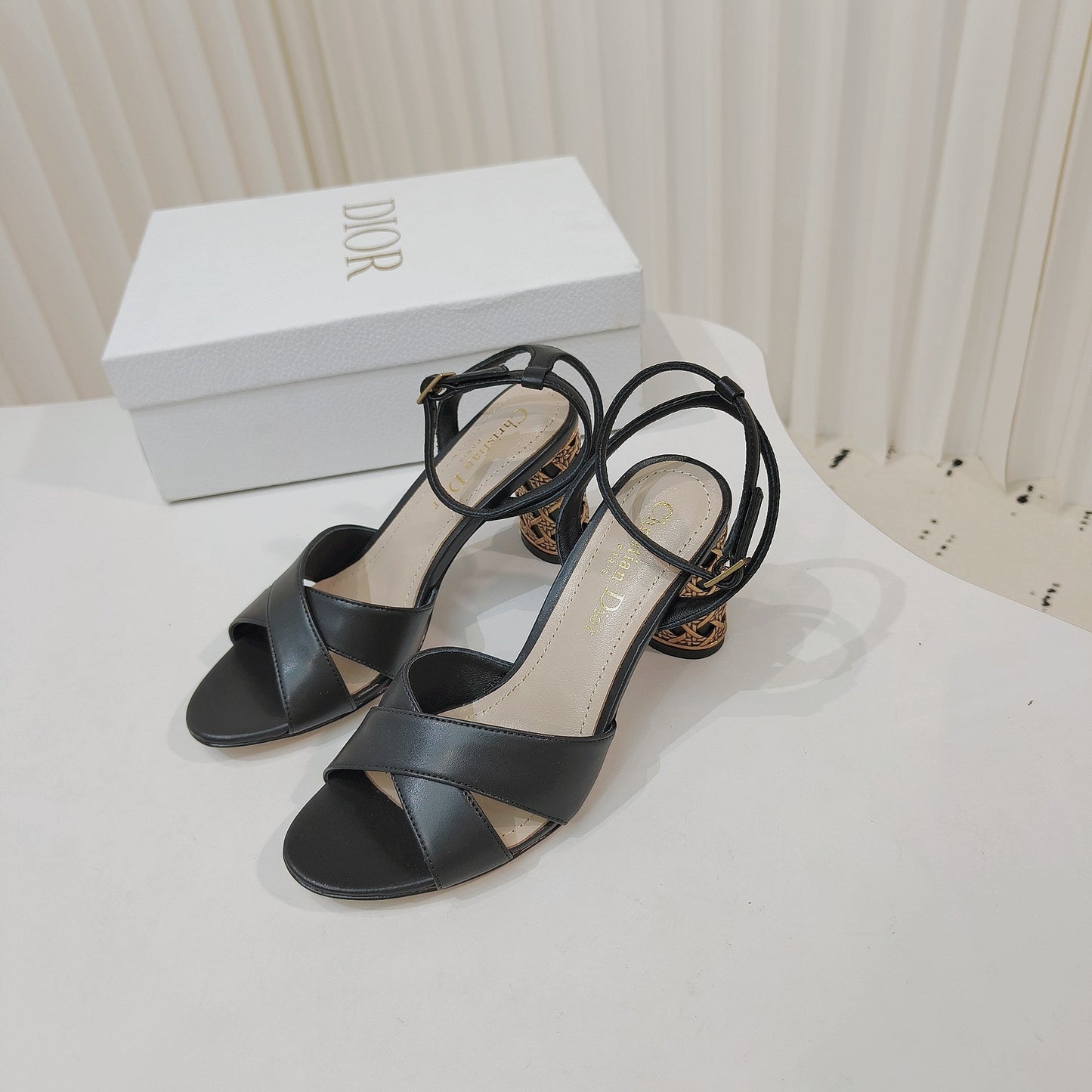 CD 26s Criss-Cross Strap Sandals 8cm Black Leather 927499