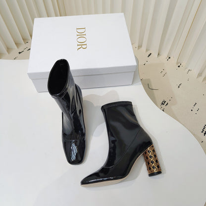 CD Icon Heeled Ankle Boot 80mm In Glossy Black Cowhide 111384