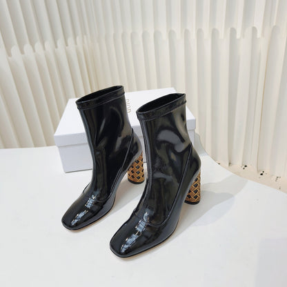 CD Icon Heeled Ankle Boot 80mm In Glossy Black Cowhide 111384