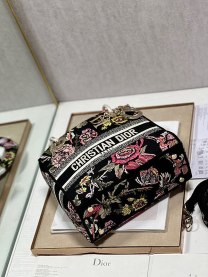 CD Glenflower Black 24 Lady Dior Bag Canvas 336727