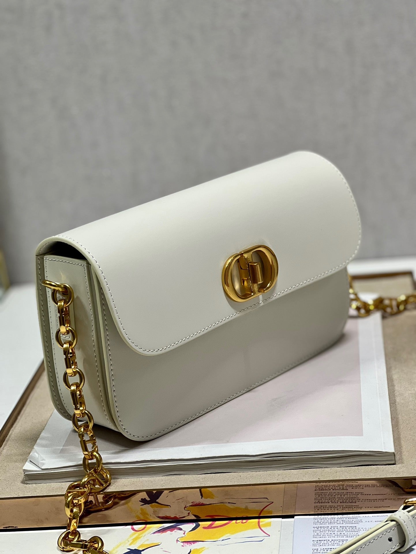 CD Montaigne Avenue Bag White Calfskin 336842