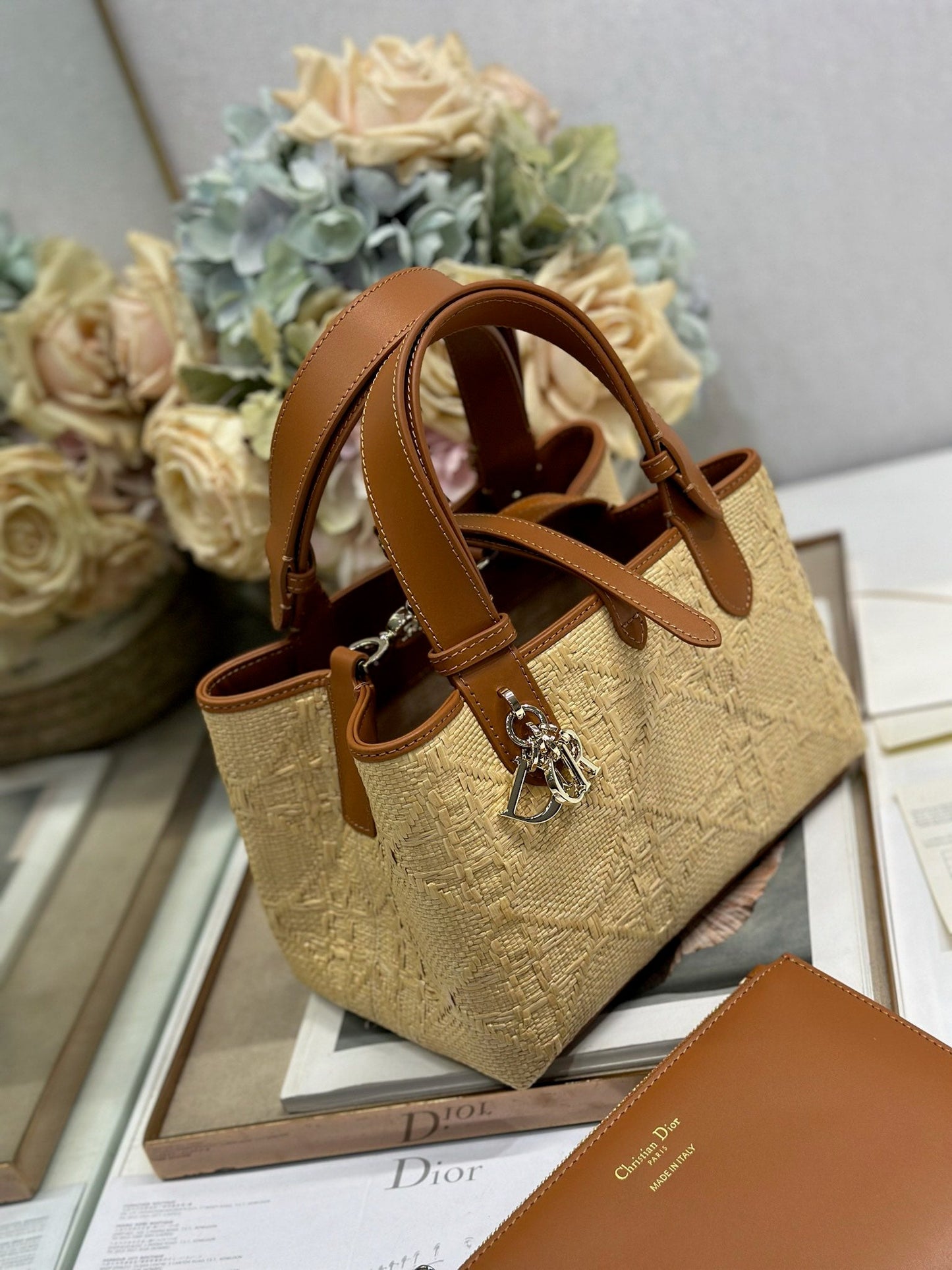 CD Small Dior Toujours Bag 23cm Natural Cannage Raffia 288656
