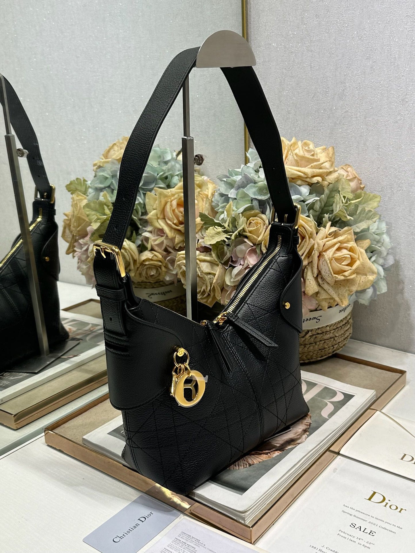CD Small Dior Voyage Bag 22cm Black Macrocannage Calfskin 288618